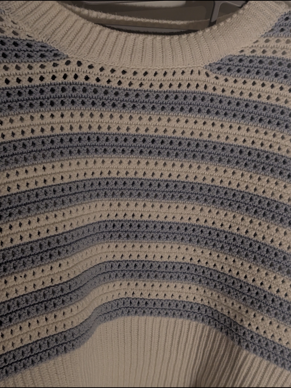 moon & madison Cream and Light Blue Striped Cropped Crew Sweater - Picture 3 of 6